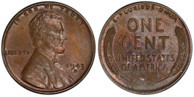 A photograph of the rare 1943 Bronze Lincoln Penny