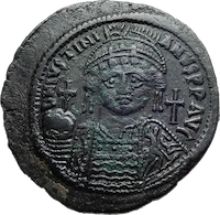 Byzantine bronze follis coin