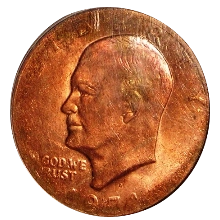 Missing clad layer error coin showing exposed copper core on one side