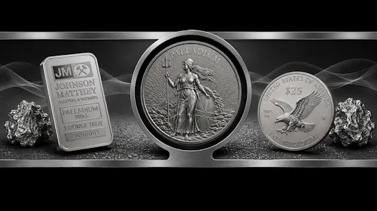 Palladium bullion bars, rounds, and coins