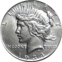 1921 Peace Dollar obverse showing Liberty